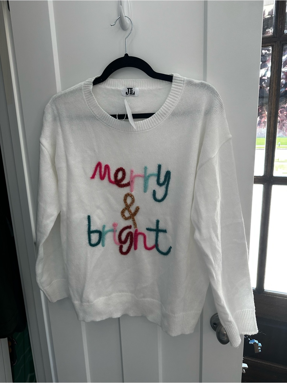NWT J Lee White 'Merry & Bright' Crewneck Holiday Sweater